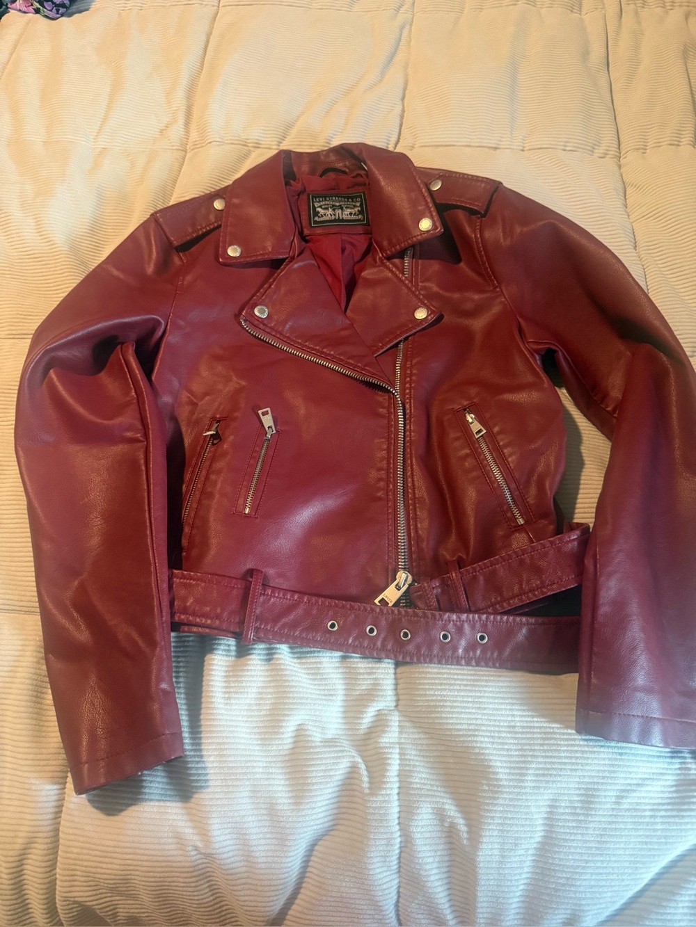 Levi's Deep Red Faux Leather Moto Jacket - Picture 2 of 3